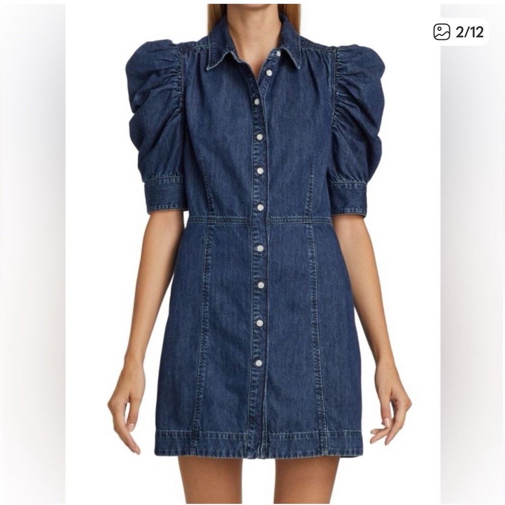 FRAME Gillian XS TP Denim Puff Sleeve Shirt Dress EUC
